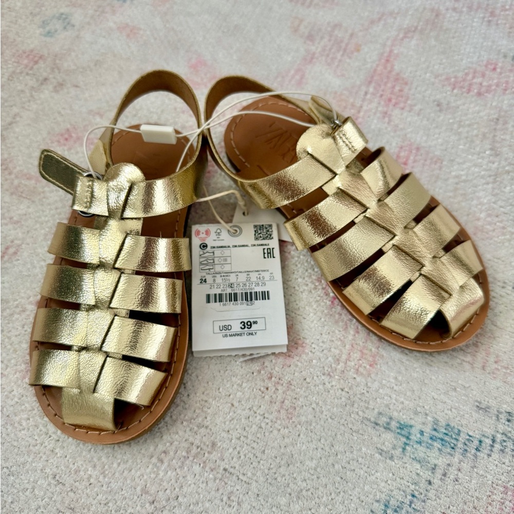 Zara Gold Leather Kids Sandals